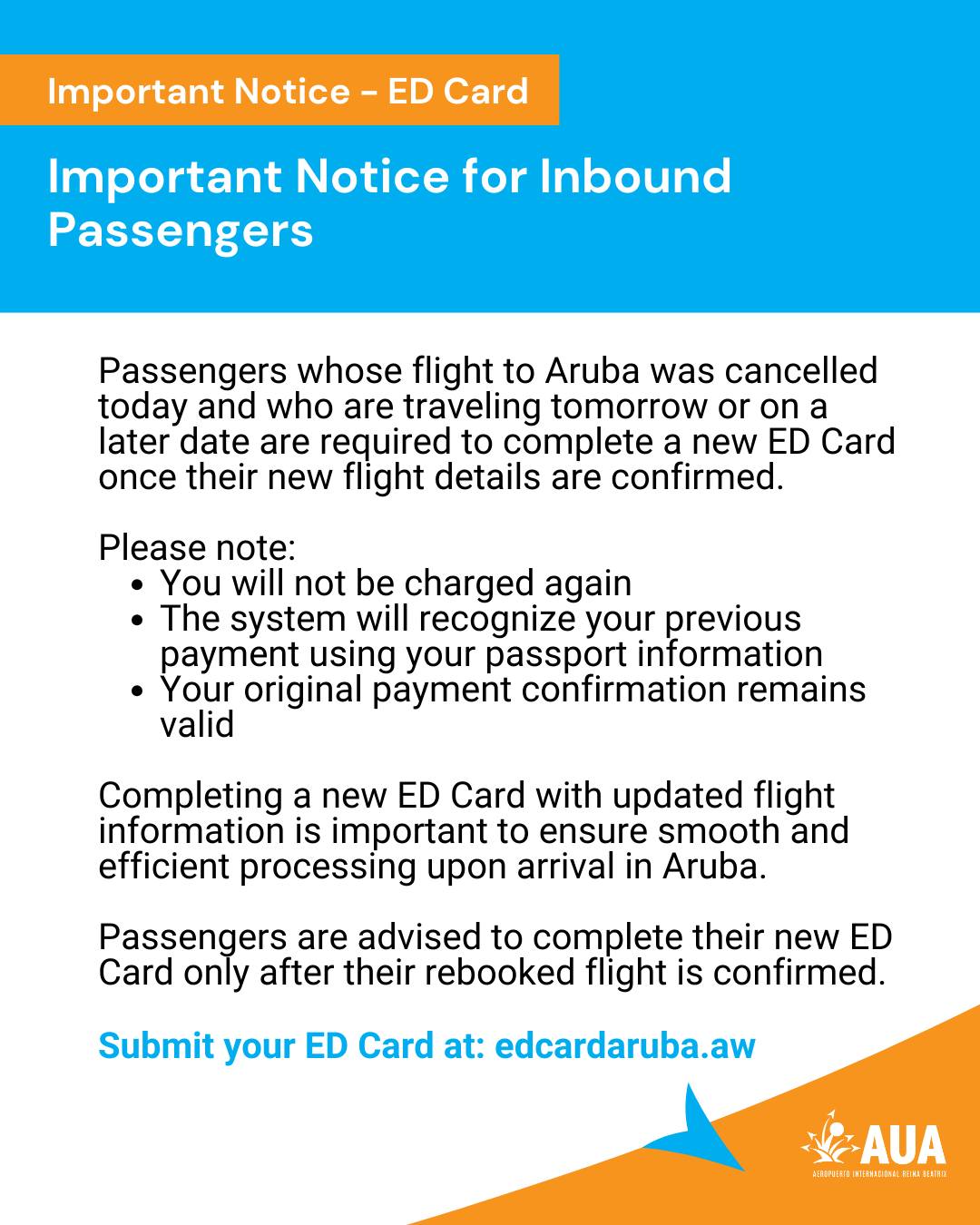 Aruba ED Card Update - Important Travel Reminder