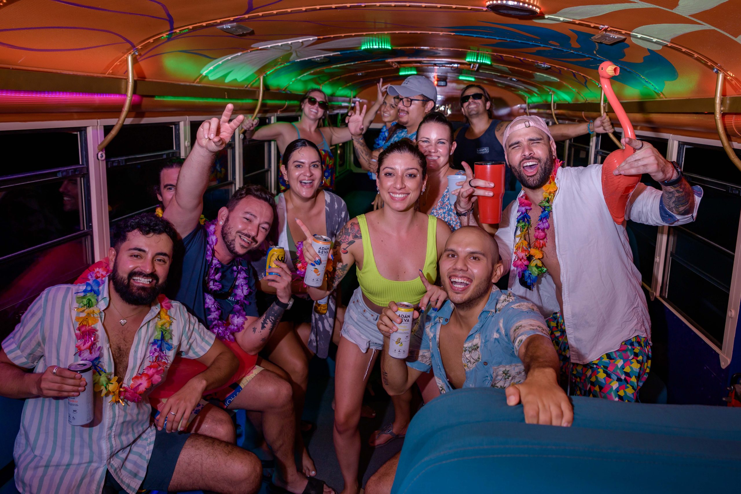 Aruba party bus with people enjoying nightlife and entertainment